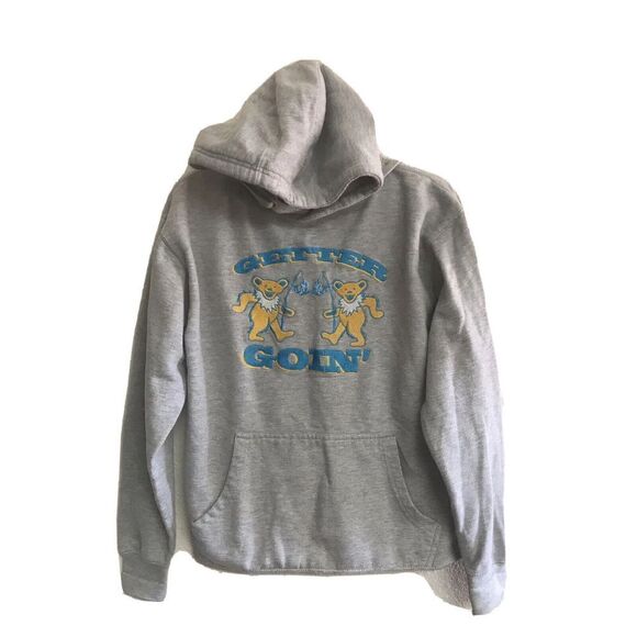Grateful Dead Tops - Grateful Dead Dancing Bear Hoodie Drawstring Gray L Getter Goin’ Fishing Pocket